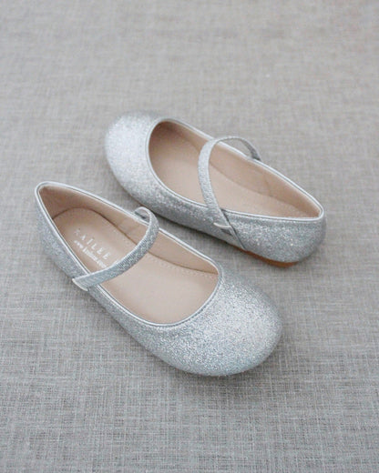 Silver Fine Glitter Mary Jane Flats