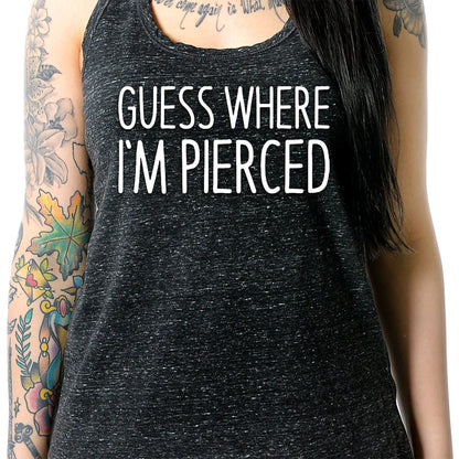 Guess Where I'm Pierced Black Gray Cosmic Twist Back Tank Top