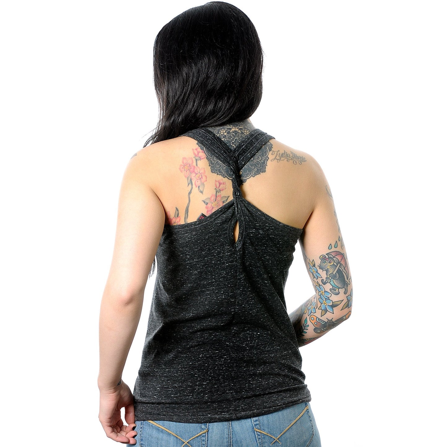hashtag pierced Black Gray Cosmic Twist Back Tank Top