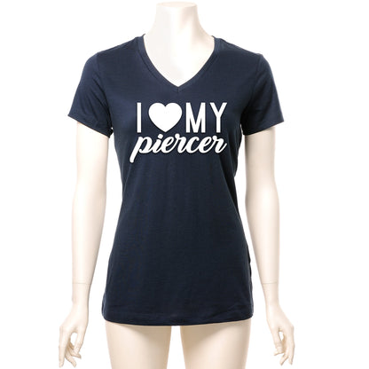 I Heart My Piercer Black Tapered V-Neck Tee Shirt