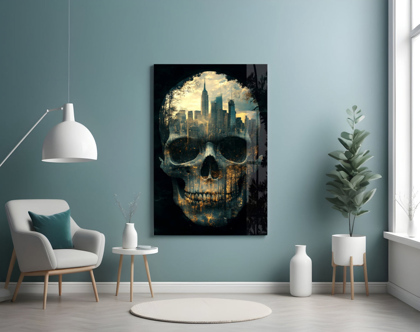 City Skull Glass Wall Art || Designer Collection