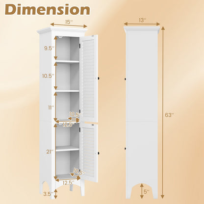Tall Bathroom Floor Cabinet with Shutter Doors and Adjustable Shelf