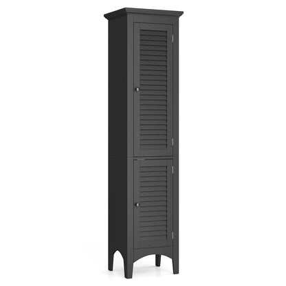 Tall Bathroom Floor Cabinet with Shutter Doors and Adjustable Shelf