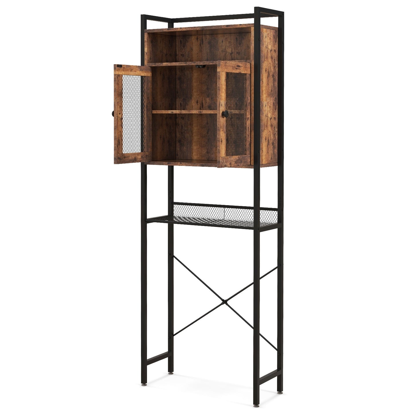 Over-The-Toilet Storage Cabinet with Heavy-Duty Metal Frame 2-door Freestanding