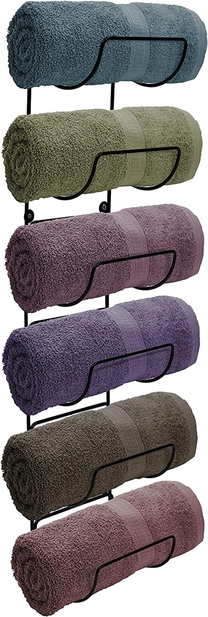 Towel Rack Wall Mount – 6 Compartments of Black Metal Bathroom Towel Holder Set - Bathroom Organizer, for Gym Spa, Camper, Rv, Back of Door, Cabinet - Wine Rack Wall Mounted for Kitchen