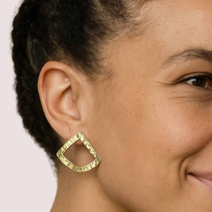 Hammered Open Triangle Brass Stud Earrings | Fiti