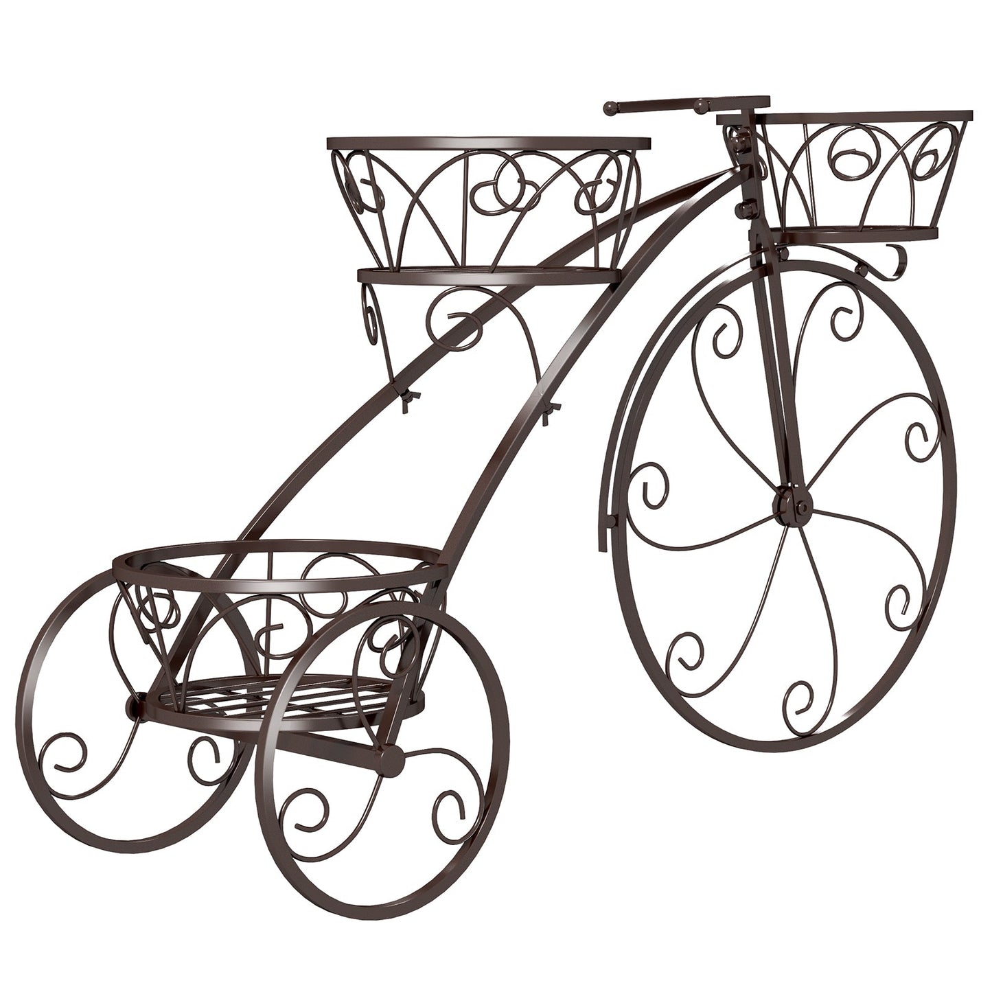 Tricycle Plant Stand Flower Pot Cart Holder with 3 Hollowed Baskets