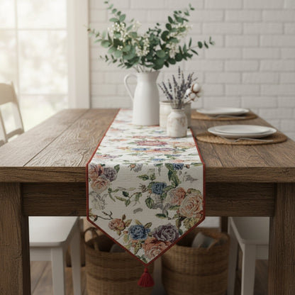 DaDa Bedding Vintage Romantic Roses Lovely Pink Floral Woven Tapestry Dining Table Runner (879)