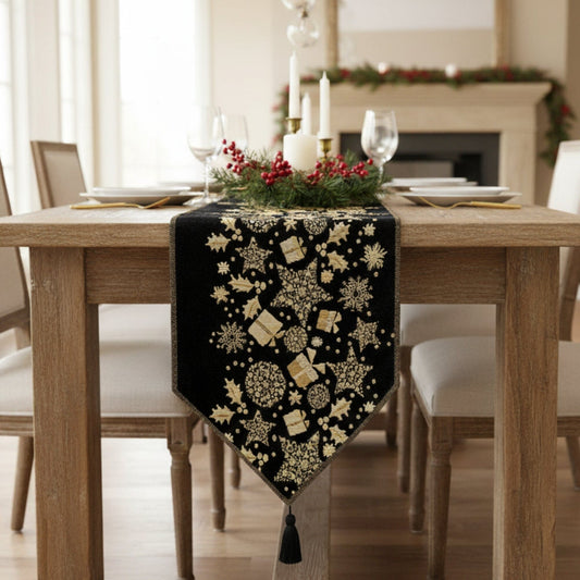 DaDa Bedding Magical Golden Reindeer Woven Tapestry Dining Table Runner (18272)