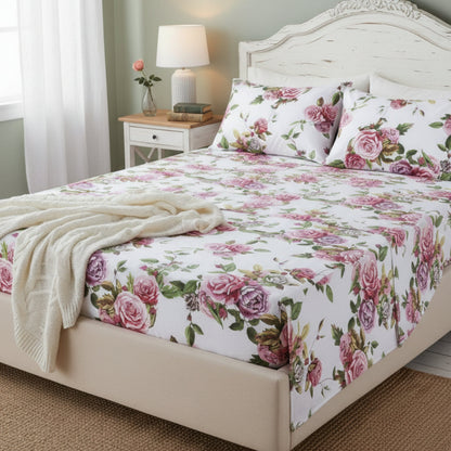 DaDa Bedding Pink Romantic Roses Floral Sheet Set