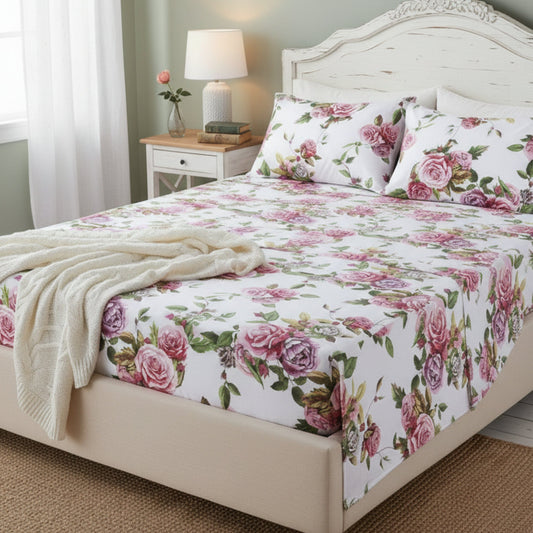 DaDa Bedding Pink Romantic Roses Floral Sheet Set