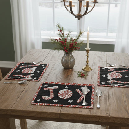 DaDa Bedding Set of 4-Pieces Peppermint Joy Holiday Tapestry Placemats 13” x 19” (12904)