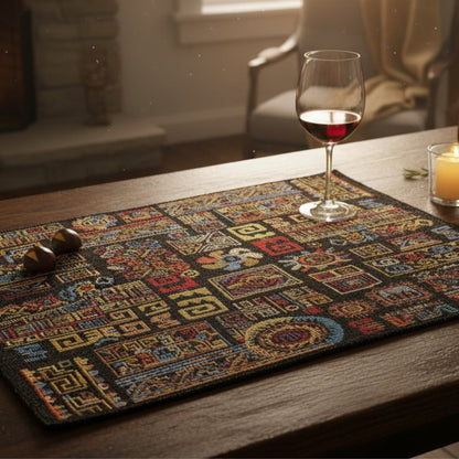 DaDa Bedding Set of 4-Pieces Ethnic Ornaments Geometric Black Tapestry Dining Placemats 13” x 19” (18118)