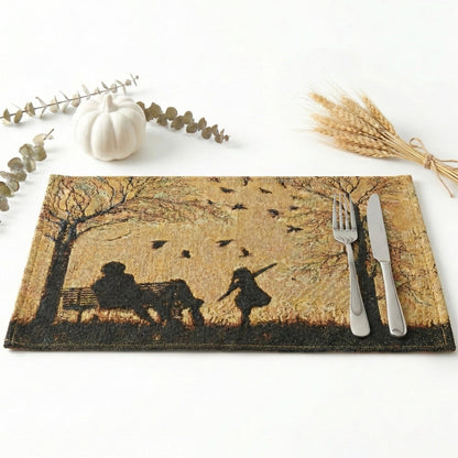DaDalogy Bedding Set of 4 Pieces Autumn Birds Blessing Tapestry Dining Placemats 13” x 19” (Thanksgiving)