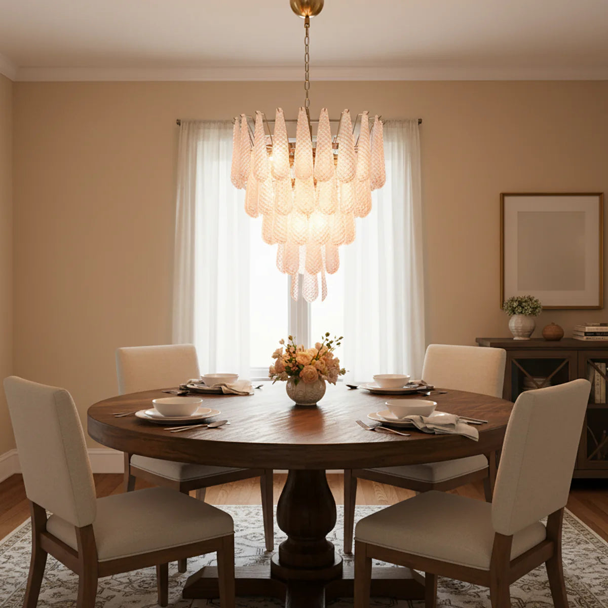 Pink Murano Petal Drop Glass Chandelier