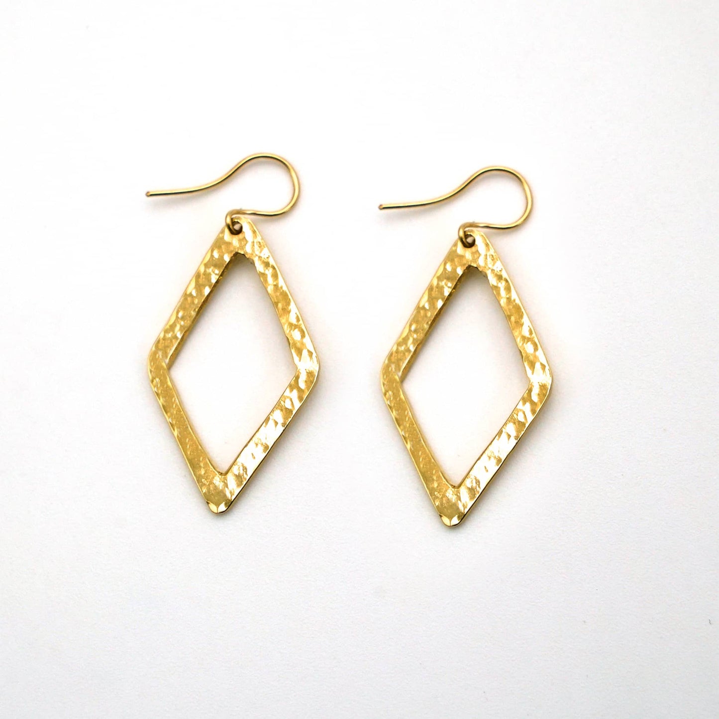 Hammered Open Diamond Brass Earrings | Wazi
