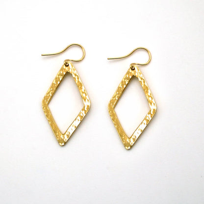 Hammered Open Diamond Brass Earrings | Wazi