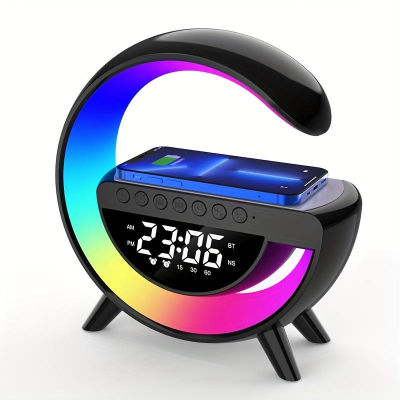 Wireless Charging Alarm Clock Atmosphere Light Intelligent RGB Bedlight, Multi Functional Bluetooth Speaker, Dimmable, Music Sync