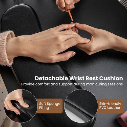 Wooden Manicure Table Nail Desk with Drawers Wrist Rest-Black