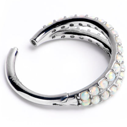 16G 3/8 Solid 14K White Gold Synthetic Opal Hinged Segment Ring