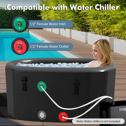 XL 129 Gal Oval Ice Bath Tub with Cover and Hand Pump for Athletes-Black