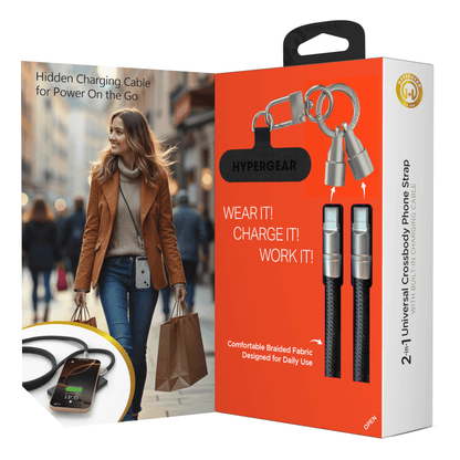 HyperGear 2-in-1 Universal Crossbody Phone Strap and Charging Cable