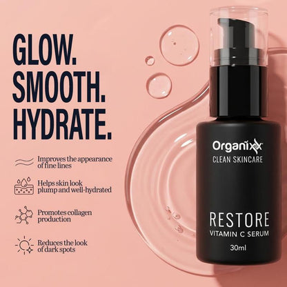 ORGANIXX Restore Vitamin C Serum with Hyaluronic Acid & Organic Vitamin E for Brighter & Smoother Skin 30Ml