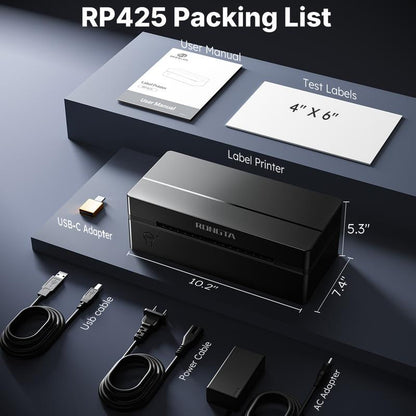 RONGTA Shipping Label Printer, Bluetooth Wireless Thermal Label Printer, Compatible with Ios, Android, Windows, Mac, Chromebook, Widely Used for Etsy, Ebay, Shopify, USPS