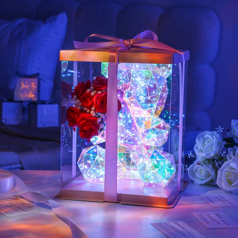 Valentine'S Day Decor: Glowing LED Rose Hugging Bear (Includes Gift Box) Battery and USB Powered Perfect for Valentine'S Day Gifts, Wife Gifts, Daughter Birthday Gifts, Couple Gifts