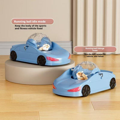 Hamster Car Sports Car with Golden Bear Running Ball Running Wheel for Small Pets Hamster Toy Car with Rolling Wheel Fun Exercise Play