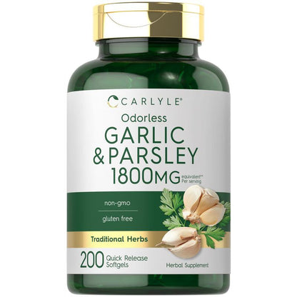Carlyle Odorless Garlic & Parsley 1800Mg | 200 Softgels | Non-Gmo, Gluten Free Supplement