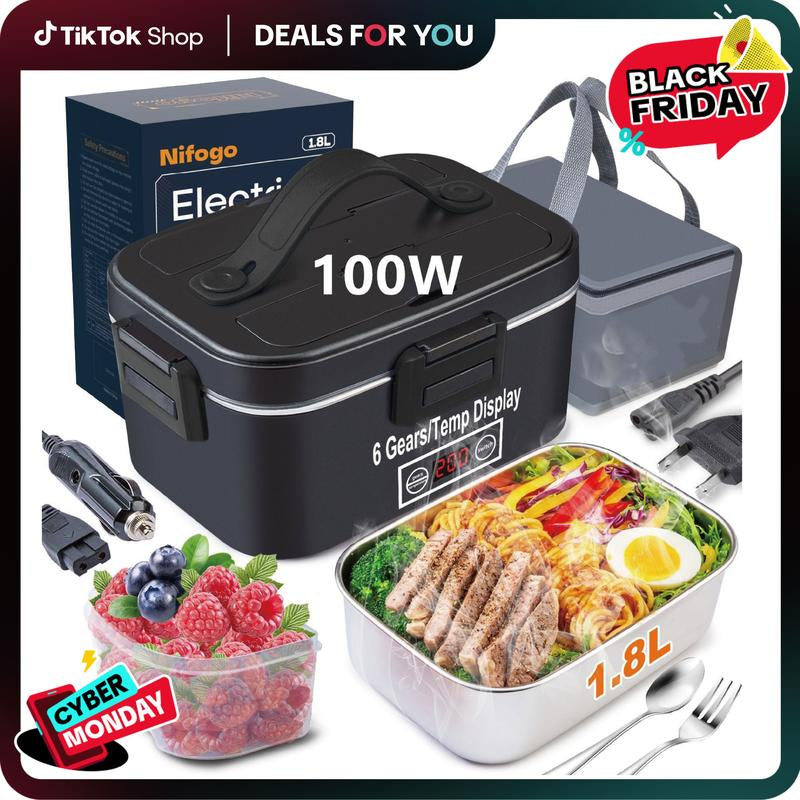 Electric Lunch Box Food Heater 80W，12V/24V/110V Self Heating Lunchboxfor Work/Car/Truck with Insulated Bag，1.5/1.8L,Dealsforyoudays