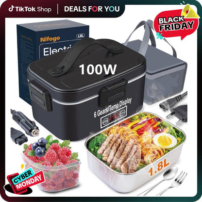 Electric Lunch Box Food Heater 80W，12V/24V/110V Self Heating Lunchboxfor Work/Car/Truck with Insulated Bag，1.5/1.8L,Dealsforyoudays