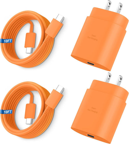 Super Fast Charger Type C, 25W USB C Wall Charger Fast Charging for Samsung Galaxy S26 Ultra/S26/S26+/S25 Ultra/S25/24 Ultra/S24/S23 Ultra/S22 Ultra with 10FT Long Android Type C Charger Cable 2Pack