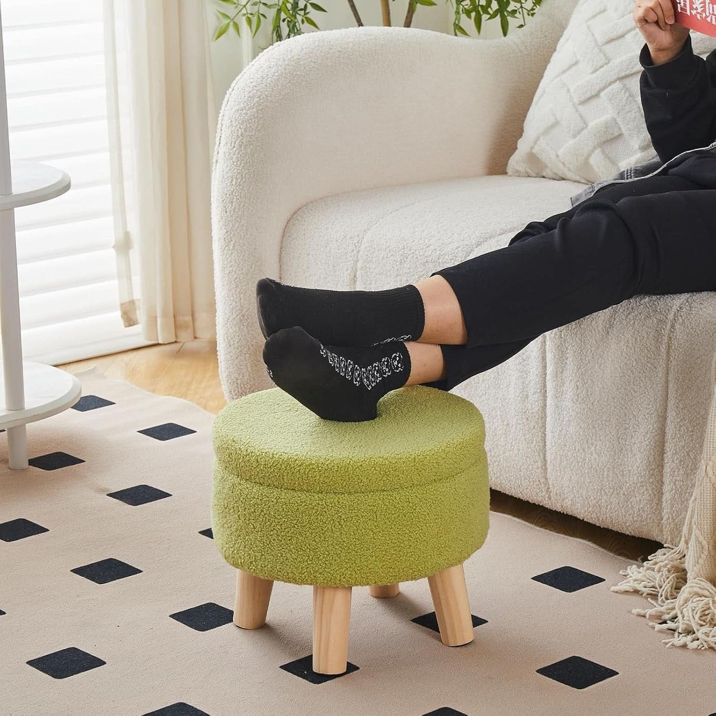 Storage Ottoman Round Footstool Velvet Modern Utility