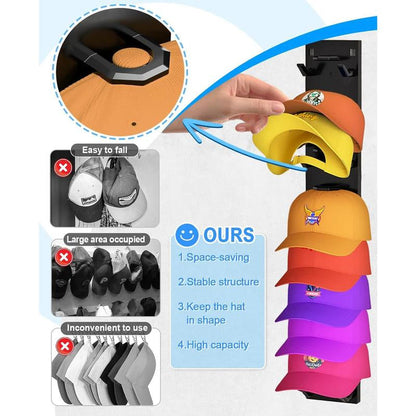 2 Pack Baseball Cap Organizer Wall Mount with Strong Adhesive Holds 18 Caps Tiered Design for Wall Door & Wardrobe Hangers Hanging