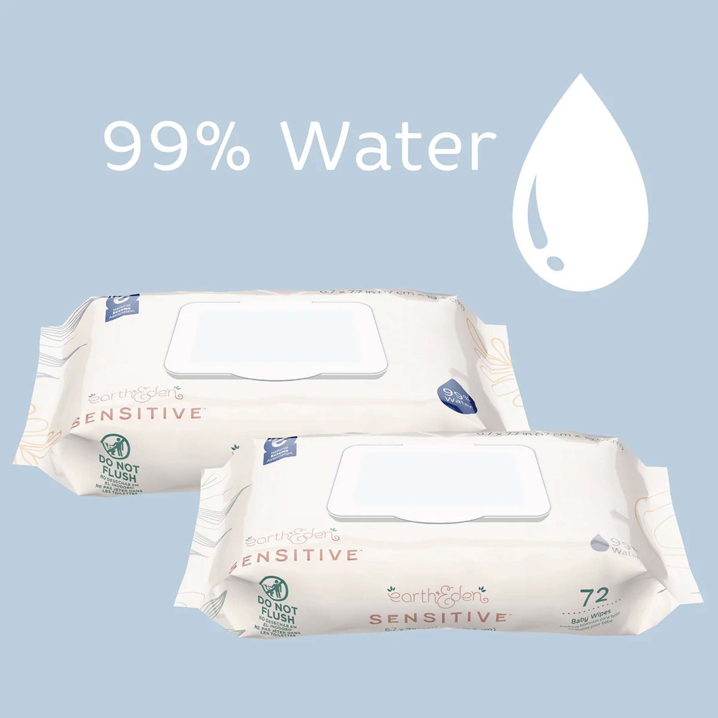 Earth & Eden Sensitive™ Baby Wipes, 6.7 x 7.7 Inch, 72 per Pack 10010218
