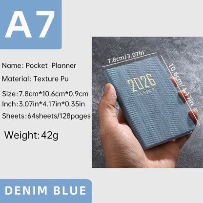 A7 2026 English Planner Book | Mini Pocket Weekly Calendar
