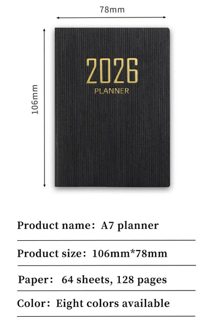 A7 2026 English Planner Book | Mini Pocket Weekly Calendar