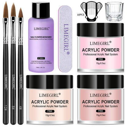 Limegirl Acrylic Nail Kit for Beginners with 75Ml ACRYLIC NAIL LIQUID Professional Nail Kit Acrylic Set with Drill Nude Acrylic Powder and Gel Nail Polish Glitter Decorations Gift for Women Manicure