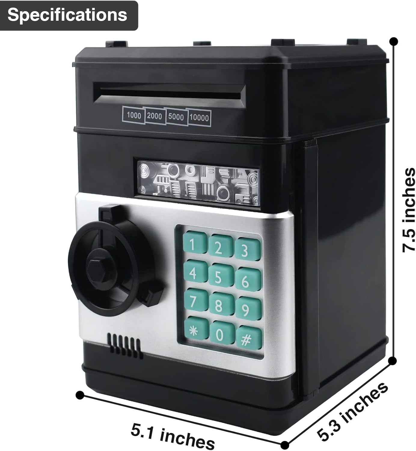 HUSAN Piggy Bank for Kids, Electronic Password Code Money Bank ATM Bank Box Coin Bank for Children Boys and Girls (Black)
