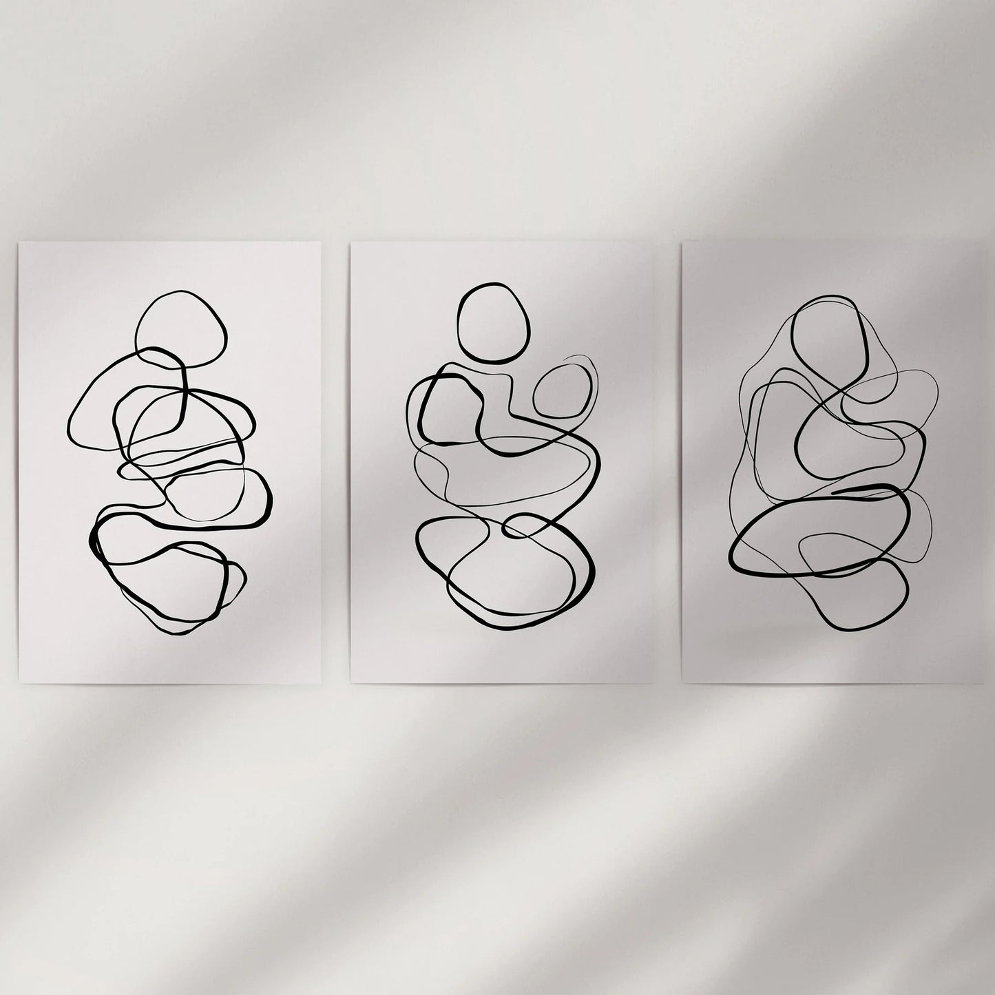 Abstract Line Art Wall Art Set of 3. Minimalist Figure Drawings