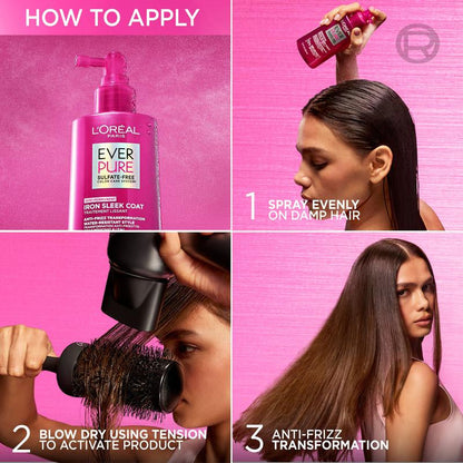 Iron Sleek Coat, Smoothing Treatment, Frizz Resistance, Water-Resitant, Sulfate Free, All Hair Types, L'Oreal Paris
