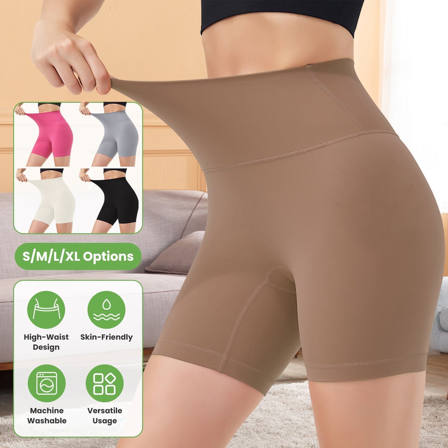 Women\'s High Waist Biker Shorts Tummy Control Pants Athletic Leggings Spandex Booty Shorts with 6.3In Inseam No Front Seam for Workout Yoga Running V