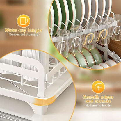 Deristic 2-Tier Stainless Steel Dish Drying Rack with Built-In Drainboard & Utensil Holders for Kitchen Counter Sink Organization Storage Large Capacity