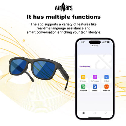 Airmars GV90AI Smart AI Translation Glasses with Bluetooth Headphones, Sliding Dimming & Color Changing Lenses, UV Protection, One-Touch Multi-Function Control, Easy-To-Use Wearable