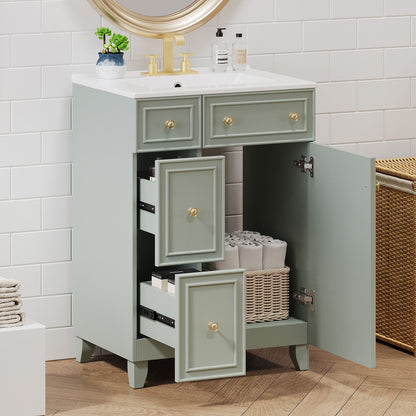 Transitional Style Bathroom Vanity Cabinet With Ceramic Sink