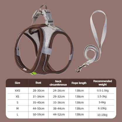 Adjustable Reflective Puppy Harness and Leash Set – Soft Breathable Vest for Small Dogs and Cats