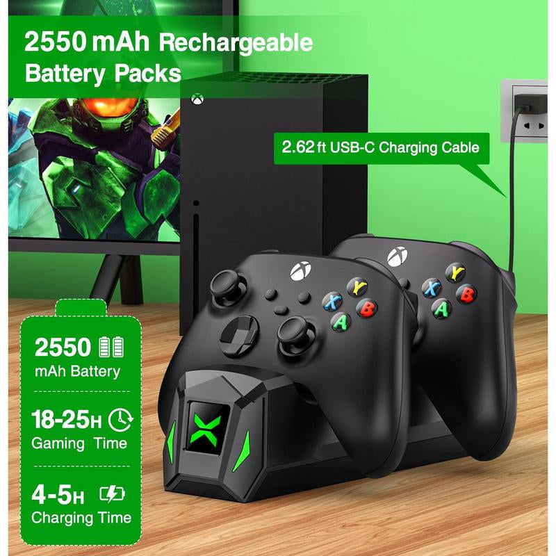 Ultimate BEBONCOOL Xbox Controller Charger Station - Dual Dock with 2 Rechargeable 2550mAh Battery Packs & 4 Stylish Covers for Xbox One/Series X|S Controllers