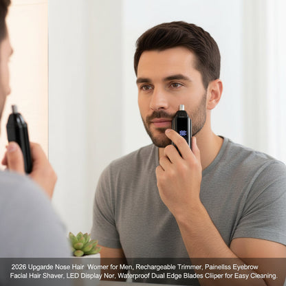 2026 Upgarde Nose Hair Trimmer for Men Women, Rechargeable Trimmer, Painless Eyebrow Facial Hair Shaver, LED Display Nose Clipper, Waterproof Dual Edge Blades Clipper for Easy Cleaning